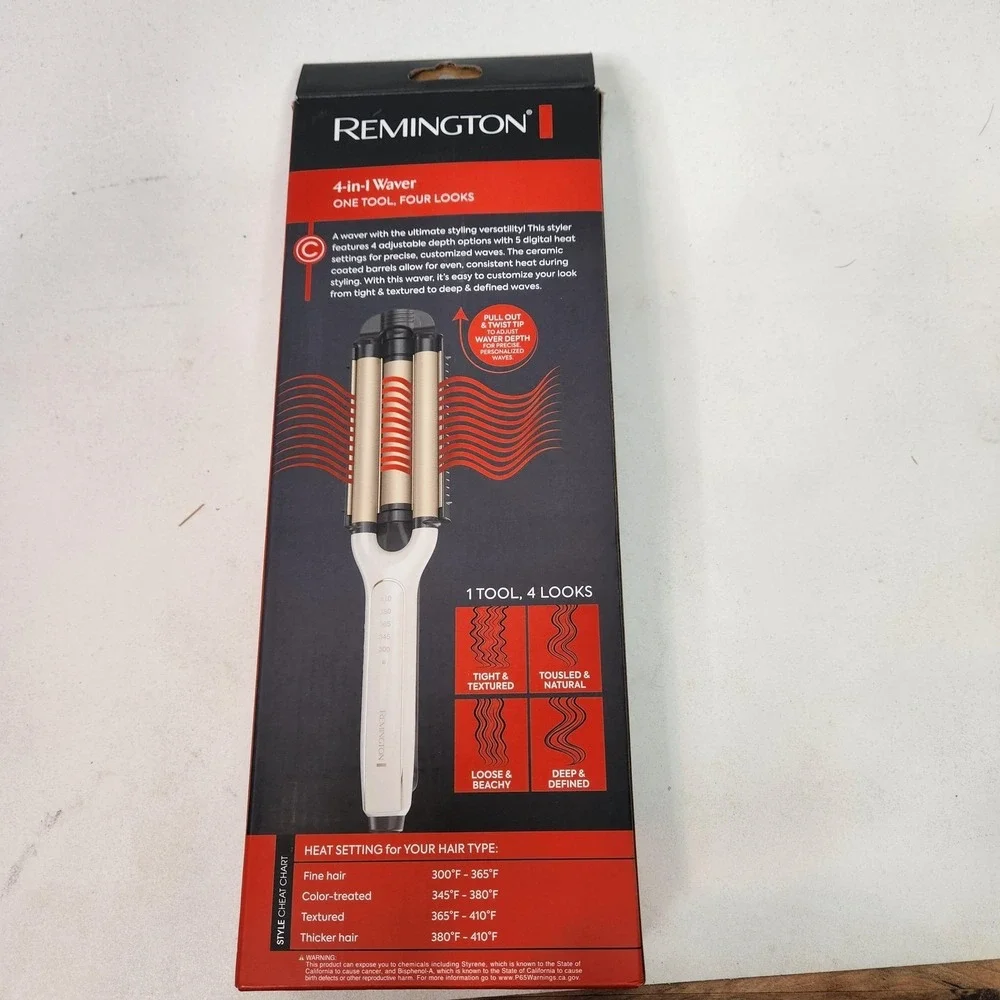 Remington 4-in-1 Adjustable Waver Ceramic Hair Styling Tool 410°F White 5 Heat